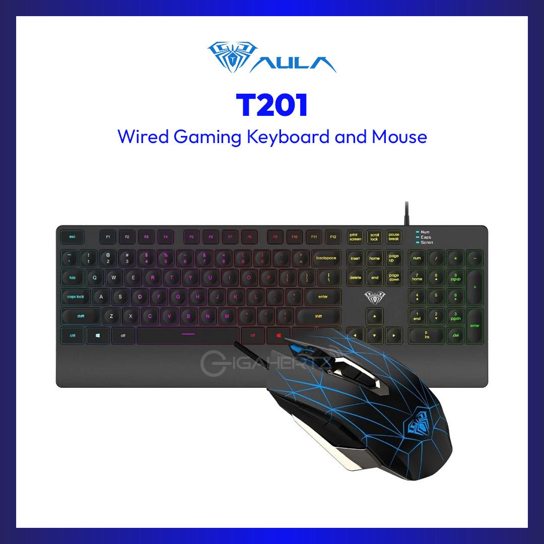 Aula T201 Wired Gaming Membrane Keyboard and Mouse Combo Set | GigaHertz
