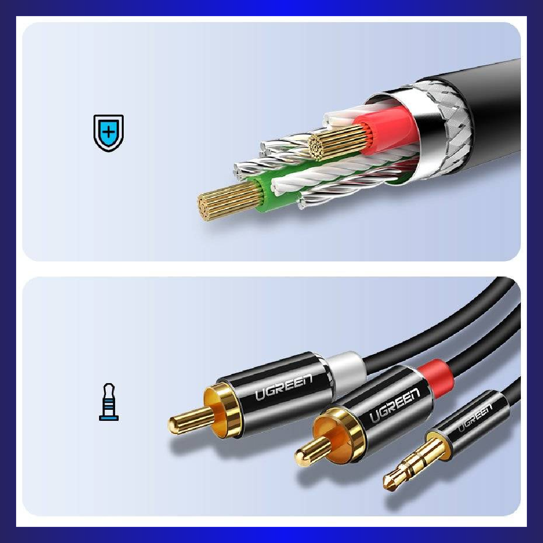 UGREEN Audio Cable | 3.5mm | Mini Jack to 2RCA | 3m (Black) (10590)