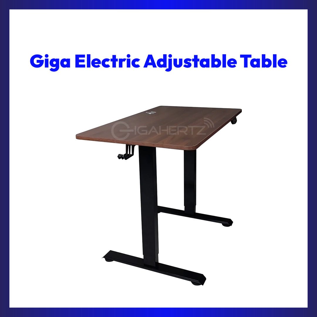 Giga Electric Adjustable Standing Desk Height Adjustable Computer Table with Motorized Lift, Ergonomic Sit-Stand Workstation, Walnut Finish Office Desk | GigaHertz