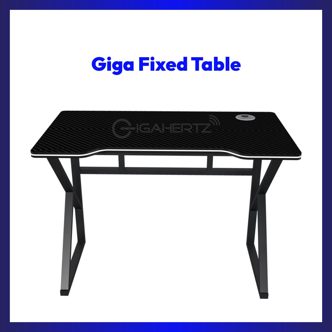 Giga Fixed Gaming Desk – Ergonomic Computer Table with Cable Management, Steel Frame, Carbon Fiber Desktop, Workstation for Gaming, Office & Study | GigaHertz