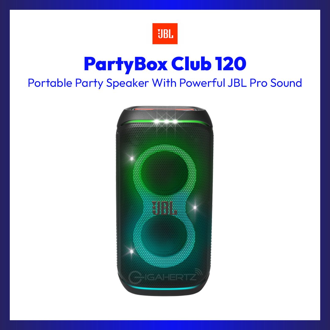 JBL Partybox Club 120 | 160W Output Power | Bluetooth 5.3 | 12 Hours Playtime | IPX4 Splashproof | Lightshow | Black | GigaHertz