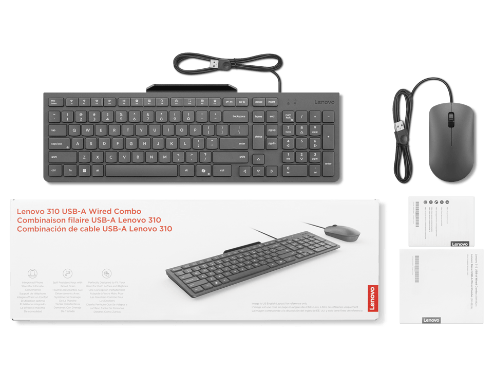 Lenovo 310 Wired Keyboard & Mouse Combo (GX31R09775) | USB-A | 2.5-Zone Keyboard | 2000 DPI Optical Mouse | Luna Grey | GigaHertz