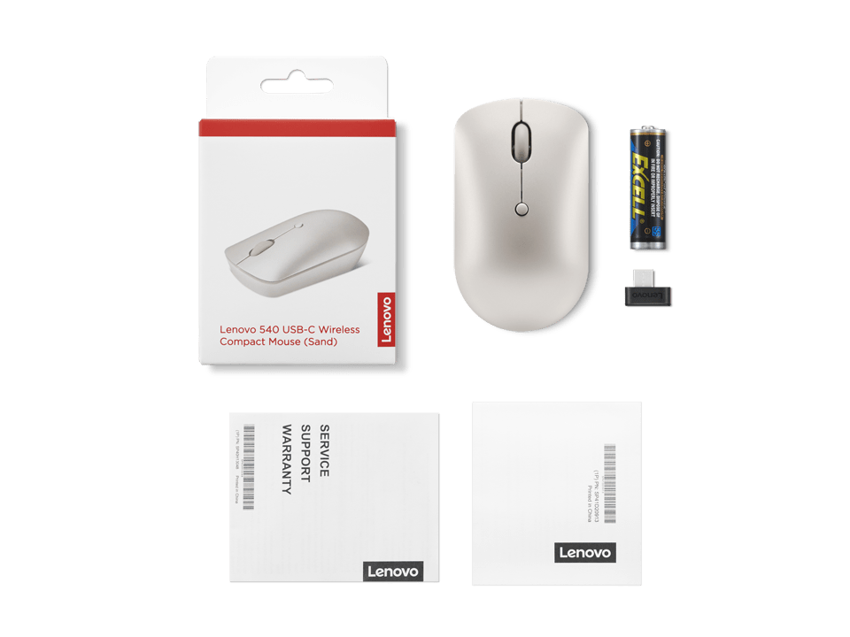 Lenovo 540 USB-C Wireless Mouse (GY51D20873) | 2.4GHz Wireless | USB-C Unified Pairing Receiver | Up to 2400 DPI Optical Sensor | Sand | GigaHertz