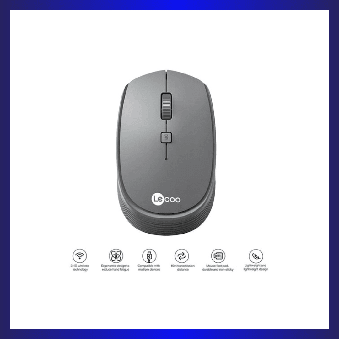 Lenovo Lecoo WS202 | Adjustable DPI | 2.4GHz Wireless | Ergonomic Design | 52g | Grey | GigaHertz