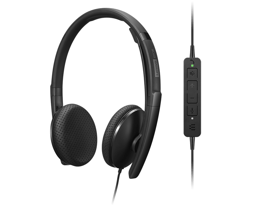 Lenovo Wired VoIP Headset (4XD1M45626) | USB-C (USB-A Adapter Included) | Stereo Audio | Noise-Canceling Mic | Black | GigaHertz