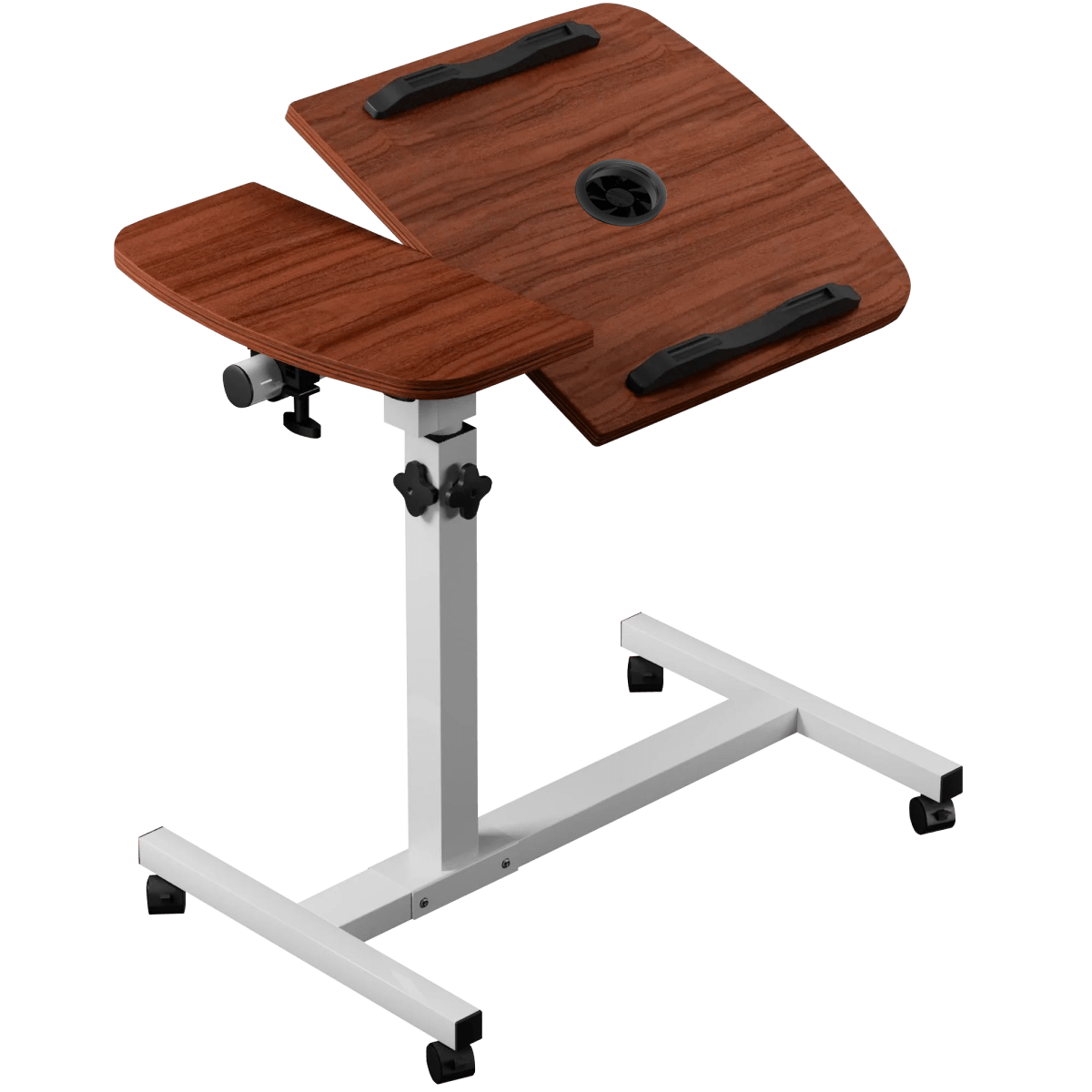 Portable Adjustable Laptop Workstation Desk | Tilting Desktop, Cooling Fan, Side Shelf & Rolling Casters | Ergonomic Home Office Table | GigaHertz