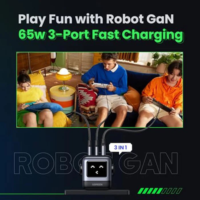 UGreen Mini Robot 65W 3-Port PD GAN Fast Charger (Space Grey) | GigaHertz