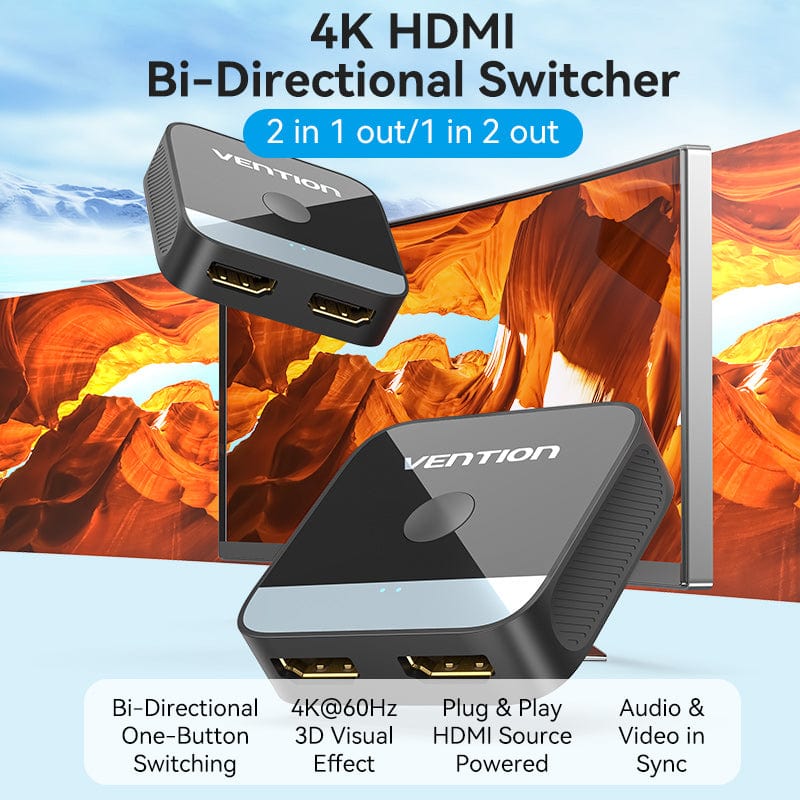 Vention 2-Port HDMI Bi-Direction 4K Switcher Black ABS Type