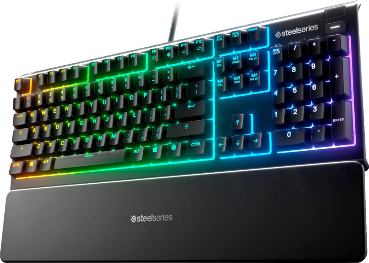 SteelSeries Apex 3 Full Size Wired Membrane Whisper Quiet With 10 Zone RGB Backlighting Switch Gaming Keyboard
