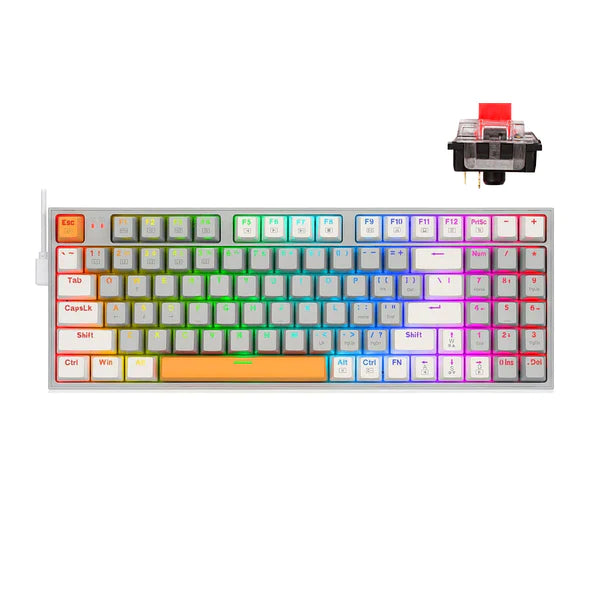 Redragon K636GWO-RGB V2 Kitava Wired Mechanical Gaming Keyboard (Grey-White-Orange)