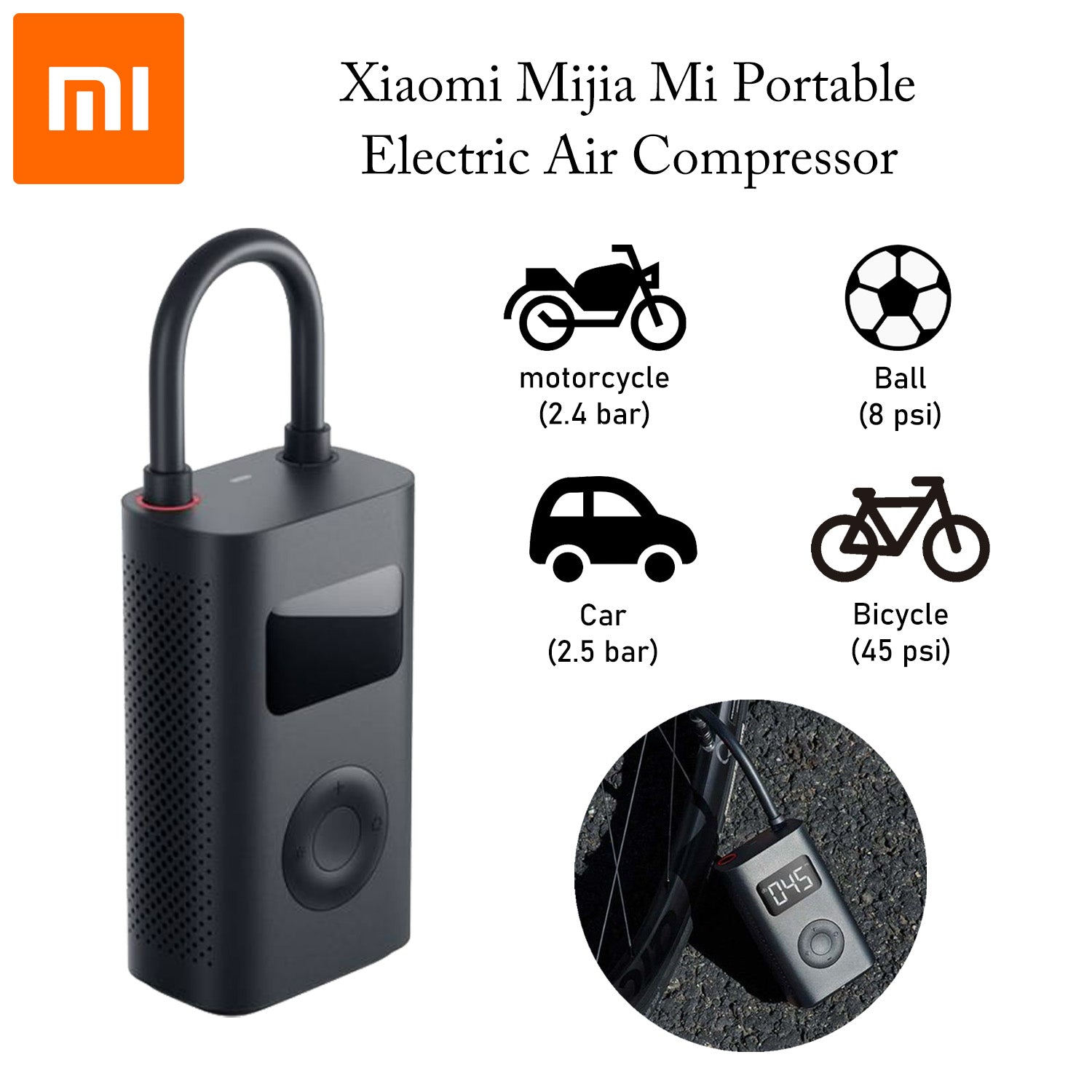 Xiaomi Mijia Portable Electric Air Compressor 2 Mini Air Pump 150PSI for  Car Bal