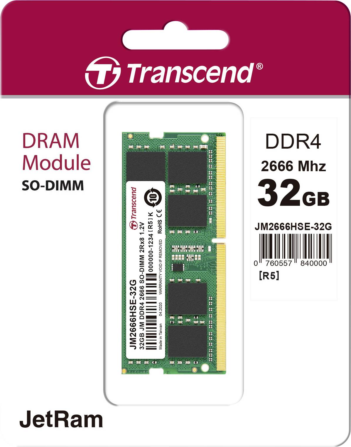 Transcend DDR4-2666 Unbuffered SO-DIMM JM2666HSE